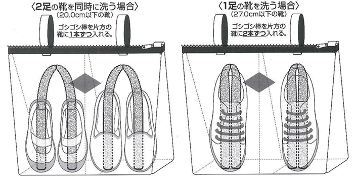 ゴシゴシ上履き洗濯ネットの使用方法
