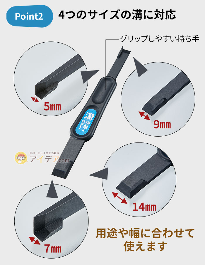 4つのサイズの溝に対応