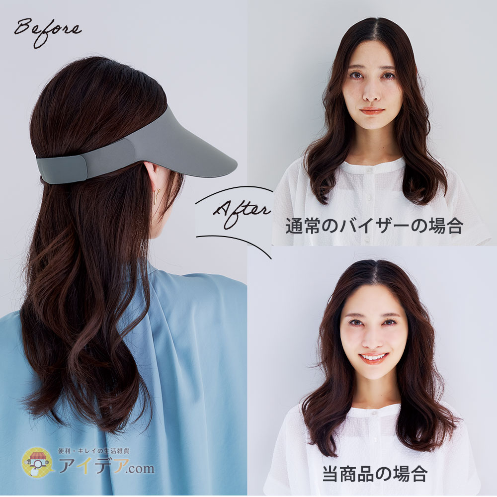 通常のバイザーの場合と当商品の場合の比較