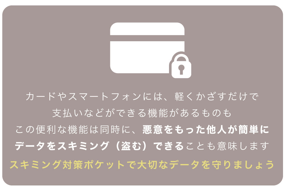 バッグにもなるスキミング対策バッグイン:スキミング対策ポケット付