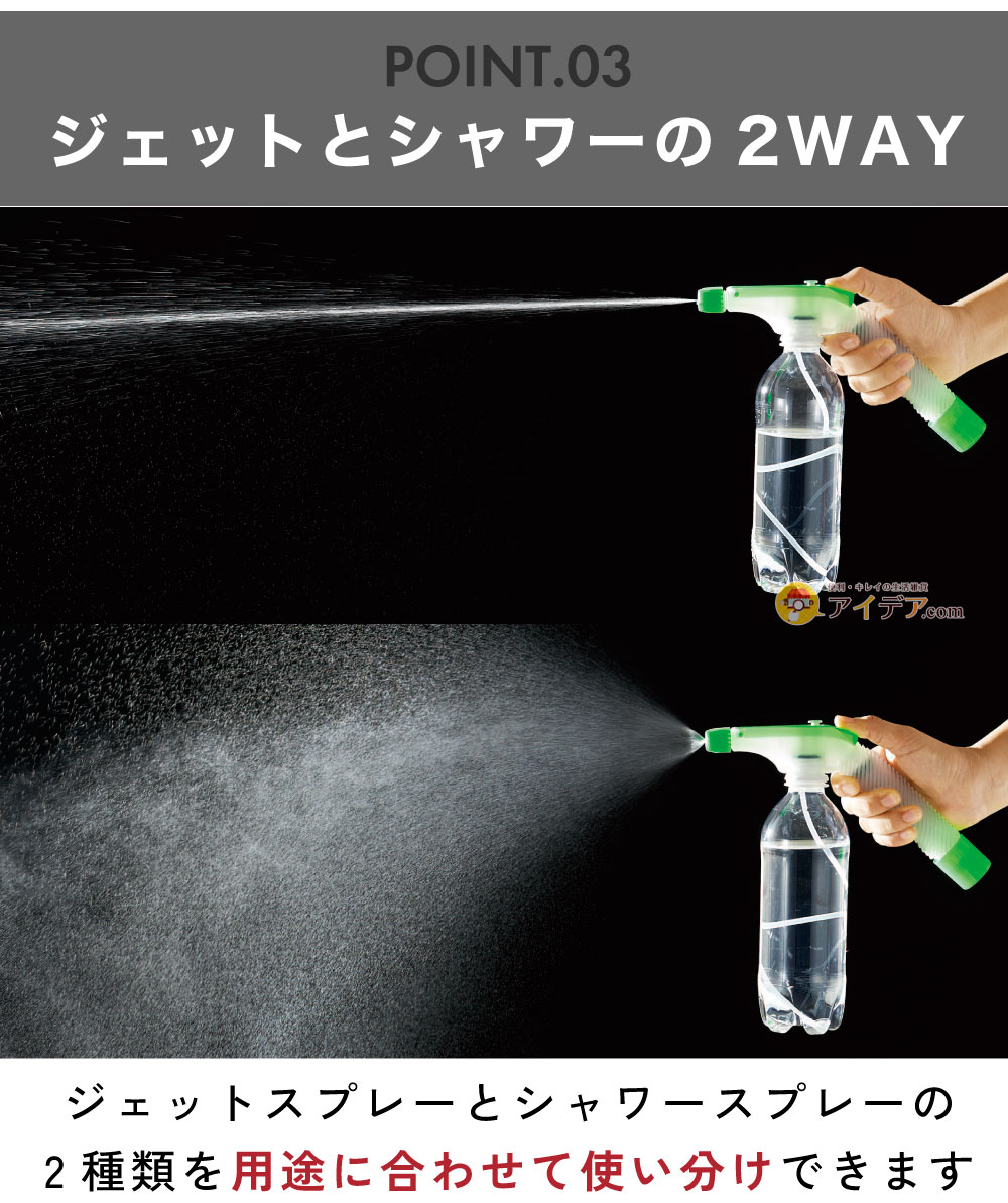 汚れスッキリ!ジェット水圧ブラシ:ジェットとシャワーの2WAY