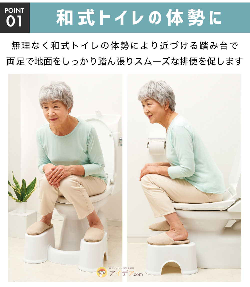 スッキリサポートトイレの踏み台:和式トイレの体勢で踏ん張りスムーズな排便を促します