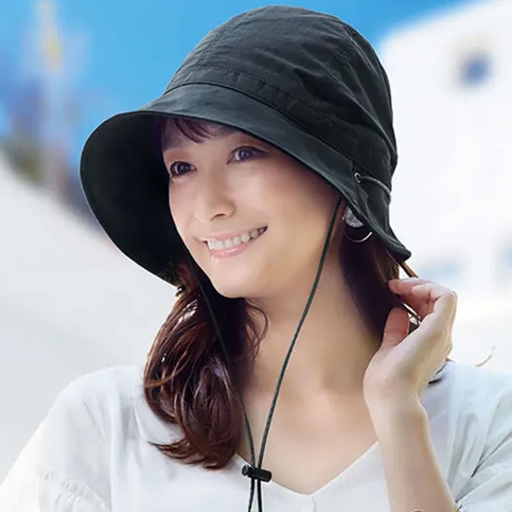 ワイヤー入りのツバ広UV帽子、お洒落な機能性UV帽子。とびにくい洗える