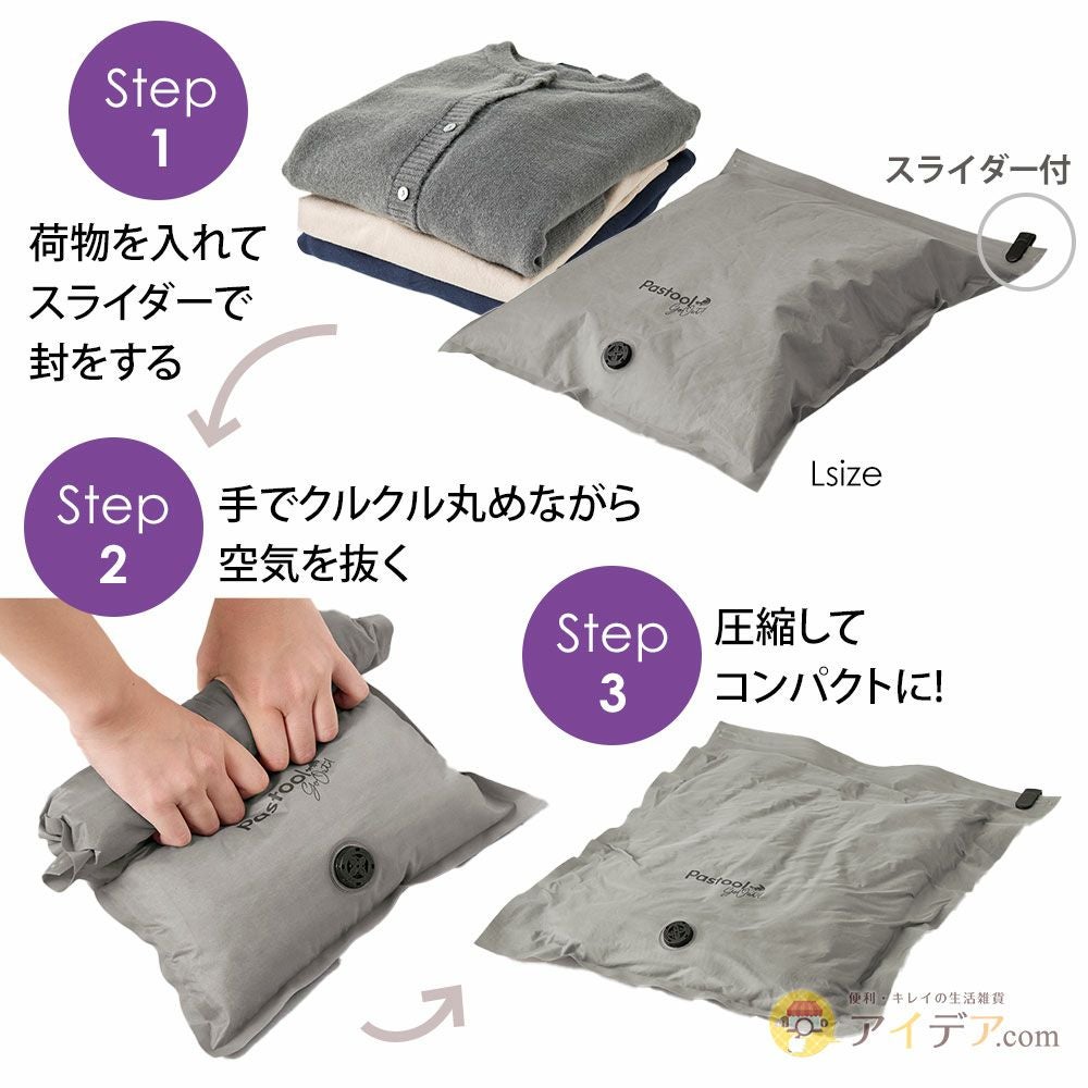 トラベル衣類圧縮袋の簡単3ステップ