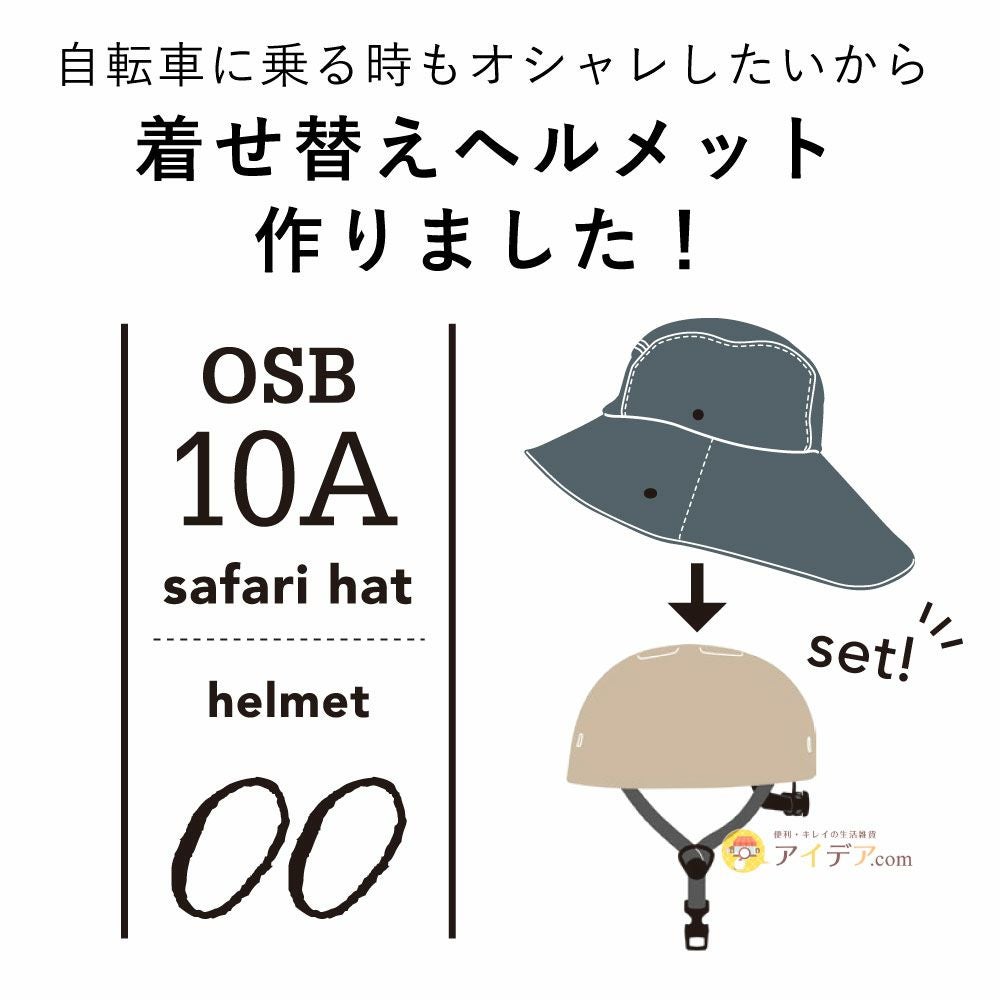 ツバ広サファリハット｜自転車ヘルメット用帽子『おしゃヘル?』UV
